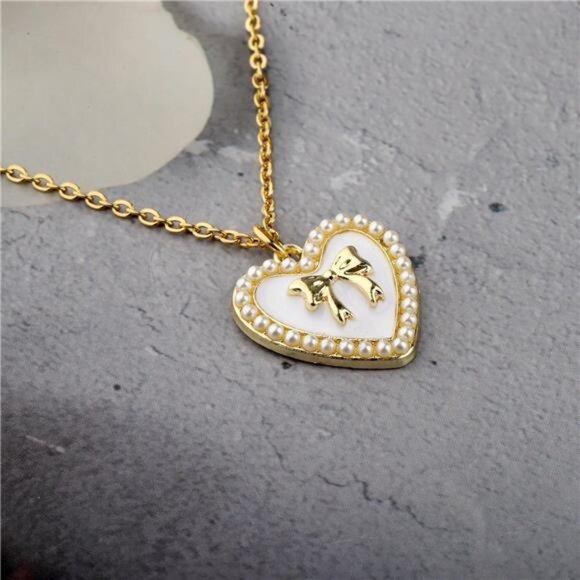 ENSIANTH Coquette Bow Necklaces– Pearl Heart Girly Jewelry for Girls - Picture 5 of 5